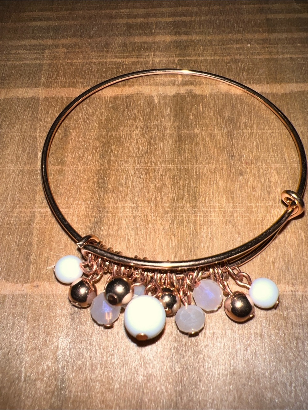 3/$18 Gold-tone Charm Bangle Bracelet with White and Opal Beads Lot 635